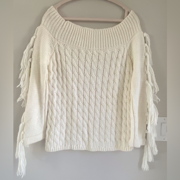 Cream Knit Sweater With Fringe - Picture 7 of 7